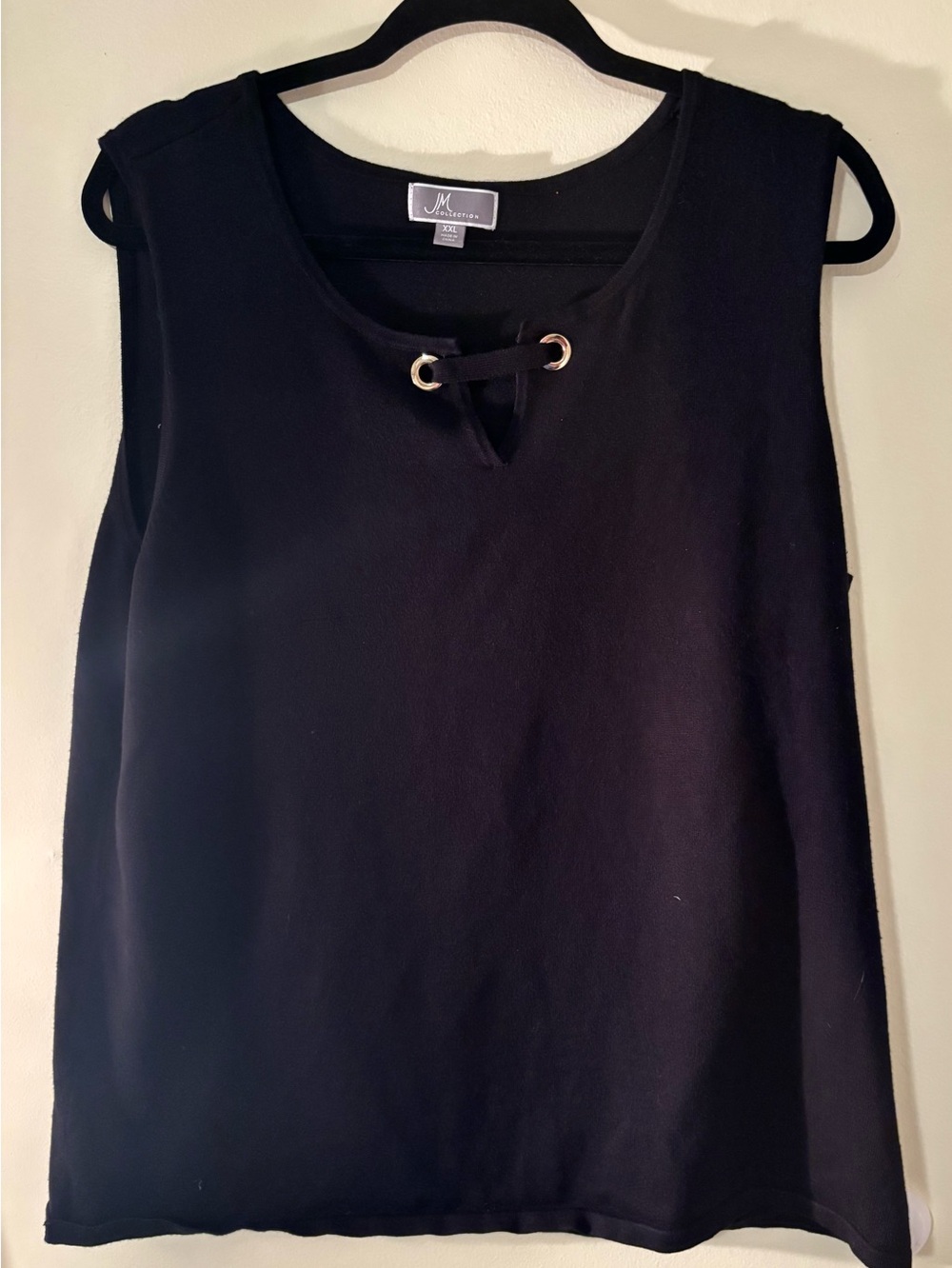 JM Collection Black Sleeveless Lace-Up Detail Top